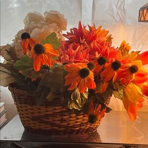 Vibrant Orange Faux Floral Arrangement Basket